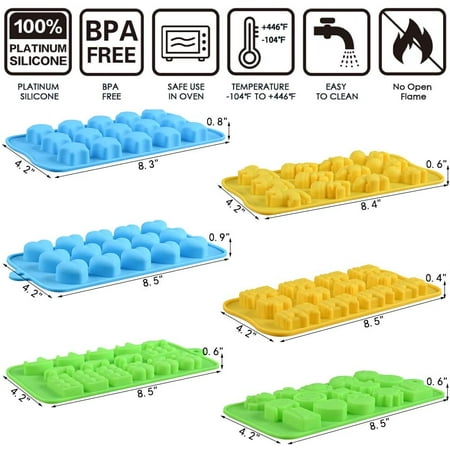 Hearts Robots and Assorted Cute Designs Nonstick BPA Free Set of 6 Chocolate Molds Silicone Candy Mold- Hard Candy Silicone Gummy Molds Including Stars Dinosaurs Hearts Robots and Assorted Cute Designs Nonstick BPA Free Set of 6 Chocolate Molds Silicone Candy Mold- Hard Candy Silicone Gummy Molds Including Stars Dinosaurs